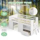 Twin size solid wood low loft bed in white, featuring a sturdy frame and ample under-bed space for play and storage.
