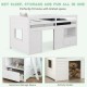 Twin size solid wood low loft bed in white with storage drawer and open shelf, ideal for kids' rooms and small spaces.