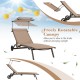 Adjustable chaise lounge chair with a rotatable canopy, cup holder, and wheels, perfect for poolside relaxation.