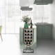 14-bottle wine rack in black with detachable wheels, featuring a stylish design and ample storage for kitchen decor.