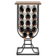 14-bottle wine rack with a detachable top, black metal structure, and lockable wheels for easy mobility and storage.