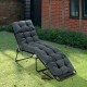 Gray outdoor lounge chaise cushion with string ties, made from waterproof polyester for garden or poolside use.
