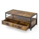 Rustic brown coffee table with a smooth, anti-scratch surface and two pull-out drawers for concealed storage solutions.