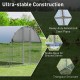 Large metal chicken coop featuring a waterproof cover, galvanized steel frame, and triangular structure for stability.