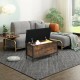 Flip top ottoman stool with padded seat, durable wood and steel frame, providing storage space for sundries in living.