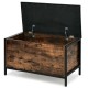 Flip top ottoman stool with a padded seat, durable wood and steel frame, offering ample storage for entryway essentials.