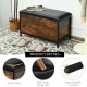 Entryway flip top ottoman stool with padded seat, durable wood and steel frame, providing storage and comfort.
