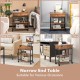 Rustic brown lift top end table with lockable casters and groove design for easy height adjustment and cord management.