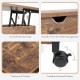 Close-up of the lift top end table's durable spring hinge and waterproof surface, ideal for versatile use in any room.
