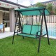 Two-person patio swing in green with adjustable canopy, perfect for outdoor relaxation in gardens or balconies.