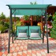 Two-person patio swing with green weather-resistant canopy, perfect for garden relaxation and outdoor seating.