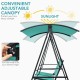 Adjustable canopy of the 2 Person Patio Swing in green, providing sun protection and comfort for outdoor relaxation.