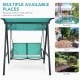 Two-person patio swing in green with adjustable canopy, perfect for poolside, deck, or garden relaxation.