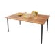 Acacia wood dining table with metal legs, featuring an umbrella hole, perfect for outdoor dining for six.