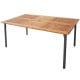 Acacia wood dining table with metal legs, featuring an umbrella hole, perfect for outdoor dining for six people.
