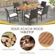 Patio acacia wood dining table with umbrella hole, featuring sturdy metal legs, ideal for outdoor dining and gatherings.