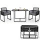 Side view of the 3-piece outdoor dining set showcasing gray cushions and a sleek tempered glass table for stylish.