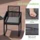 Gray soft seat cushion with zipper for easy maintenance on a cozy outdoor dining chair with a curved backrest.