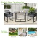 3-piece outdoor dining set featuring gray cushions and hand-woven PE rattan, perfect for backyard or poolside.
