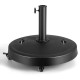 Outdoor umbrella base with wheels and handles, made of durable resin, suitable for 38/48 mm pole diameters.
