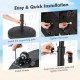 Installation steps for the 51LBS outdoor umbrella base with wheels, featuring a sturdy resin design and adjustable.