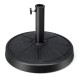 Round 31LBS umbrella base made of durable resin with a rustproof metal pole, ideal for securing patio umbrellas.