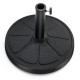 Round 31LBS umbrella base with a sturdy metal pole, designed for outdoor use in patios and gardens.