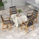 Set of 2 acacia wood dining chairs with armrests, featuring hand-woven ropes, ideal for outdoor dining in the yard.