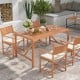 Rectangular 55-inch acacia wood dining table with umbrella hole, accommodating 4-6 people, perfect for outdoor dining.