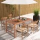 Rectangular 55-inch acacia wood dining table with umbrella hole, accommodating 4-6 people for outdoor dining.