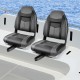 High back folding boat seats in black and gray with sponge cushion, designed for comfort and durability on water.