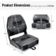 Dimensions of a low back fishing boat seat, featuring a black PVC exterior and ergonomic design, supports up to 250 lbs.