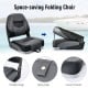 Folding low back fishing boat seat in black with ergonomic support, durable PVC, and space-saving design for outdoor.