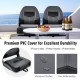 Set of 2 black folding low back fishing boat seats with durable PVC cover, ideal for outdoor use and easy storage.