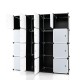 16-cube storage organizer in black with 16 doors and 2 hanging rods, ideal for clothes and accessories in any room.