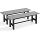 Two 47-inch outdoor benches with slatted seats and a gray plastic-coated iron frame, ideal for patio or garden use.
