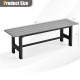 Gray 47-inch outdoor bench with slatted seat and plastic-coated iron frame, perfect for patio or garden use.