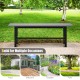 Gray 47-inch outdoor bench with slatted seat and sturdy plastic-coated iron frame, perfect for garden or patio use.