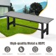 Gray outdoor bench featuring a slatted HDPE seat, showcasing a sturdy plastic-coated iron frame, perfect for garden.