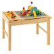Kids multi-activity play table with wooden frame, reversible tabletops, and storage for building blocks and art.