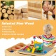 Kids multi-activity play table in natural wood, featuring a reversible top, storage space, and ASTM certified safety.