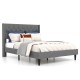 Full/Queen size upholstered platform bed with button tufted headboard, featuring a stylish gray linen fabric design.