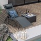 Gray outdoor chaise lounge glider chair with adjustable backrest and pillow, perfect for relaxing by the pool.