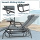 Gray outdoor chaise lounge glider chair with adjustable backrest, armrests, and pillow for comfortable relaxation.