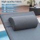 Gray outdoor chaise lounge glider chair detail showing the breathable fabric and removable pillow for enhanced comfort.