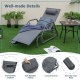 Gray outdoor chaise lounge glider chair with adjustable backrest, cozy armrests, and anti-slip foot pads for comfort.