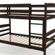 Side view of solid wood twin over twin bunk bed frame in espresso, highlighting sturdy construction and integrated.