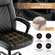 Close-up of the high-quality leathaire cover on a black ergonomic executive chair, showcasing its smooth touch and.