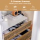 3-drawer rattan dresser chest in brown with open drawers, perfect for organizing clothes and decorations in any room.