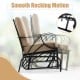 Patio glider rocking chair with thick tan cushion, ergonomic armrests, and smooth gliding motion for outdoor relaxation.